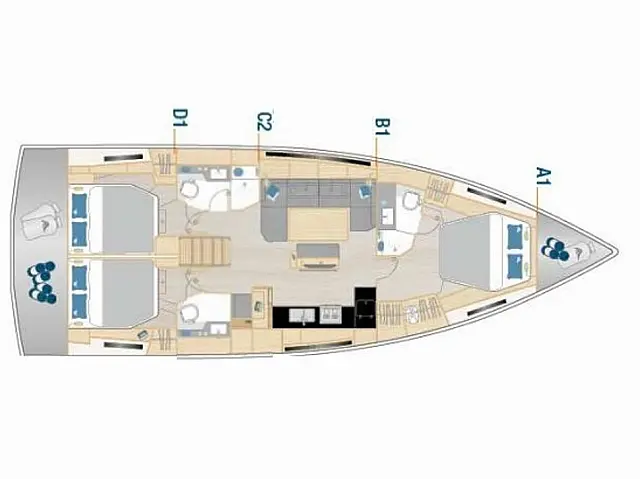 Hanse 460 - 3 cabine - 3 bagni - [Layout image]