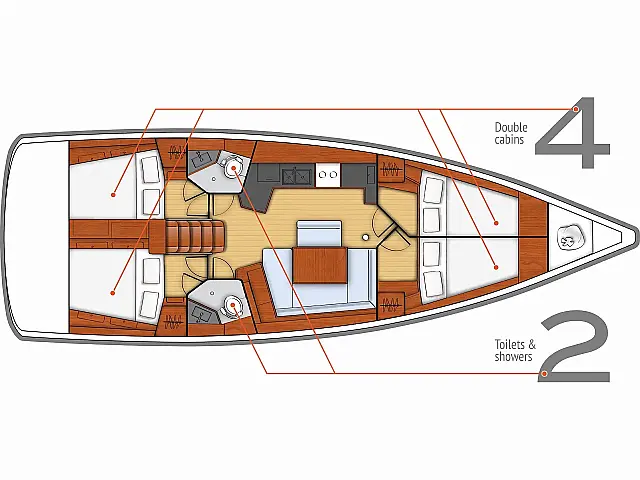 Oceanis 45 (4 cabins) - [Layout image]